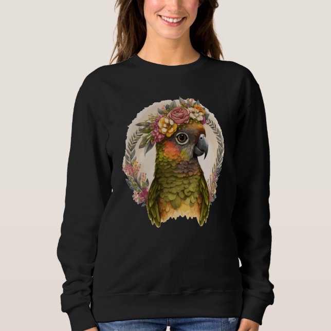 Cute Green Cheek Conure Parrot Bird Flower Crown P Sweatshirt (Front)