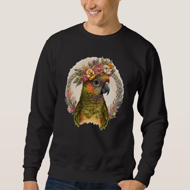 Cute Green Cheek Conure Parrot Bird Flower Crown P Sweatshirt (Front)