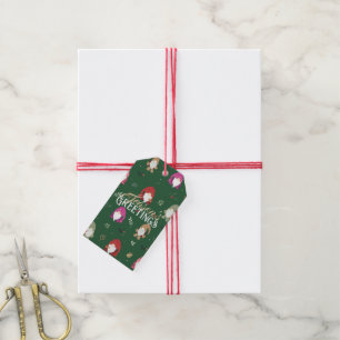 Cute Green Christmas Colourful Gnomes Gift Tags