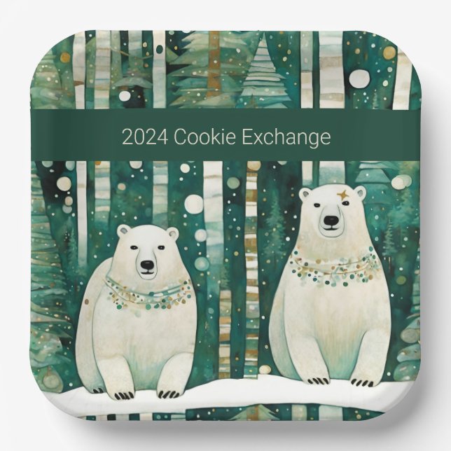 Cute Green Christmas Cookie Exchange Paper Plate (Front)