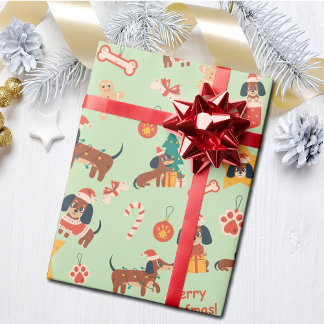 Cute Green Christmas Dachshund Merry Woofmas Wrapping Paper