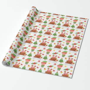 Cute Green Christmas Elf Wrapping Paper