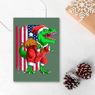 Cute Green Christmas Santa TRex Tyrannosaurus Xmas Holiday Card