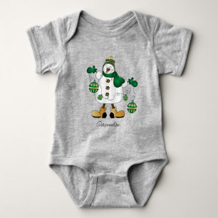 Cute Green Christmas Snowman   Baby Bodysuit