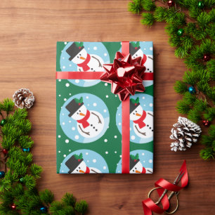 Cute Green Christmas Snowy Snowman Gift Wrapping Paper