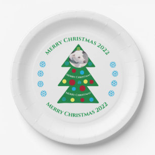 Cute Green Christmas Tree Celebration Holiday Dog Paper Plate