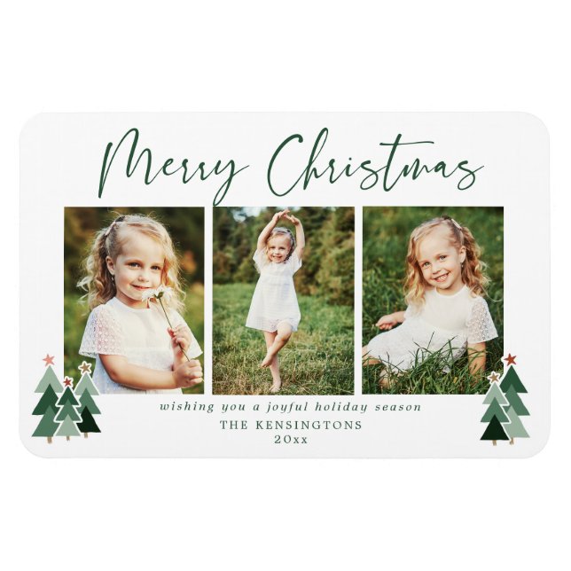 Cute Green Christmas Trees Holiday 3 Photo Magnet (Horizontal)