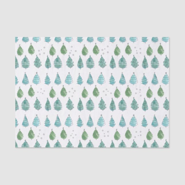 Cute Green Christmas Trees Tissue Paper (Front)