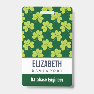 Cute Green Clover Pattern ID Badge