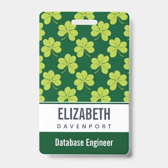 Cute Green Clover Pattern ID Badge (Front)