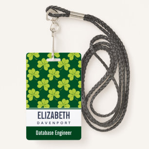 Cute Green Clover Pattern ID Badge