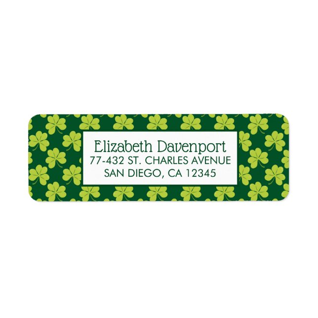 Cute Green Clover Pattern Return Address Label (Front)