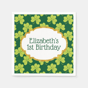 Cute Green Clover Shamrock Pattern Birthday Napkin