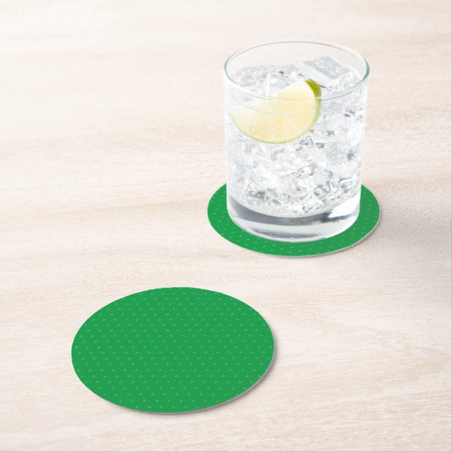Cute Green Clover Shamrock pattern modern chic  Round Paper Coaster (Insitu)