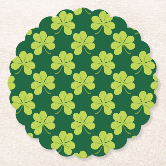 Cute Green Clover Shamrock Pattern Paper Coaster (Front)