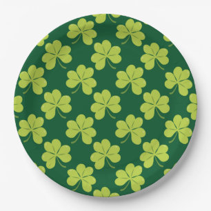 Cute Green Clover Shamrock Pattern Paper Plate