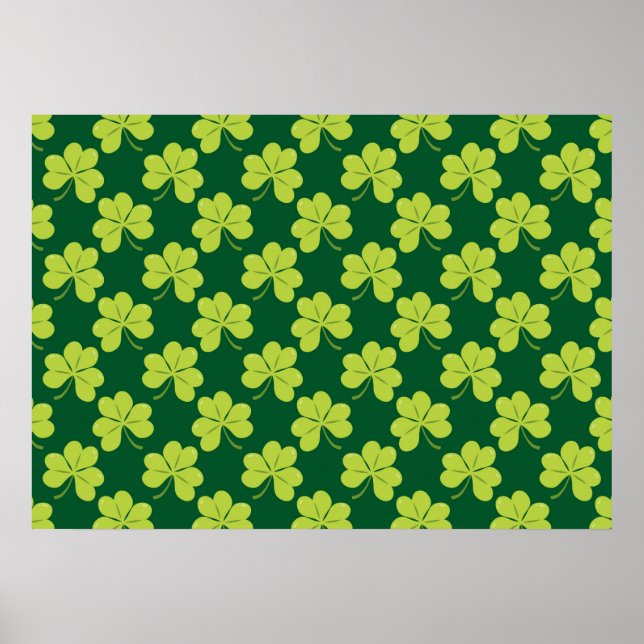 Cute Green Clover Shamrock Pattern Poster (Front)