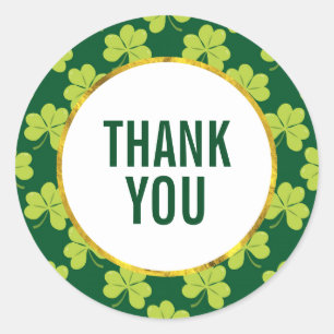 Cute Green Clover Shamrock Pattern Thank You Classic Round Sticker