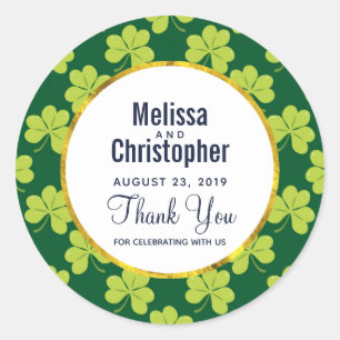 Cute Green Clover Shamrock Pattern Wedding Classic Round Sticker