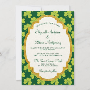 Cute Green Clover Shamrock Pattern Wedding Invitation