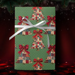 Cute Green Coquette Patchwork Polka Dots Christmas Wrapping Paper