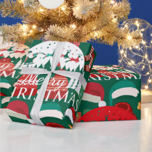 Cute green Cosy Christmas Hats Scarves & Socks  Wrapping Paper