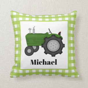 Cute green Country Farm tractor add name Cushion