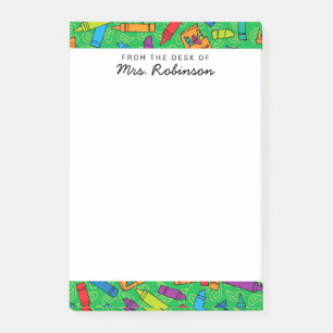 Cute Green Crayons Teacher From the Desk of 4 x 6 Post-it Notes