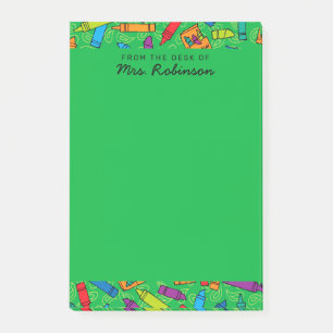Cute Green Crayons Teacher From the Desk of 4 x 6 Post-it Notes