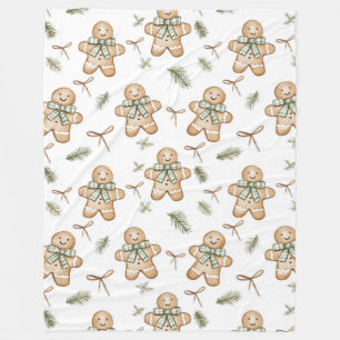 Cute Green Cream Gingerbread Cookies Christmas Fleece Blanket
