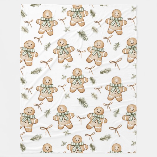 Cute Green Cream Gingerbread Cookies Christmas Fleece Blanket (Front)
