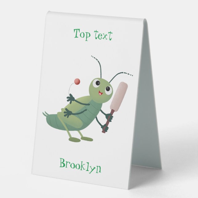 Cute green cricket insect cartoon illustration (Front)