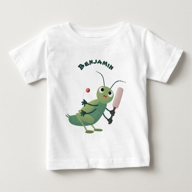 Cute green cricket insect cartoon illustration baby T-Shirt (Front)
