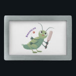 Cute green cricket insect cartoon illustration belt buckle<br><div class="desc">This cute green cricket loves to play sport. Drawn in happy buggy cartoon style.</div>