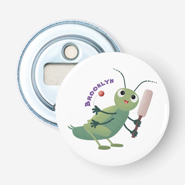 Cute green cricket insect cartoon illustration bottle opener (Front)