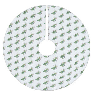 Cute green cricket insect cartoon illustration brushed polyester tree skirt