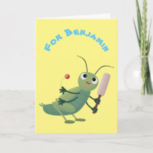 Cute green cricket insect cartoon illustration card