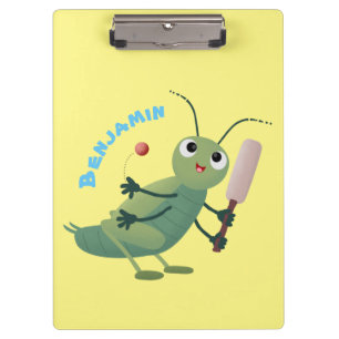 Cute green cricket insect cartoon illustration clipboard