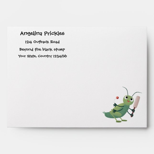Cute green cricket insect cartoon illustration envelope (Front)