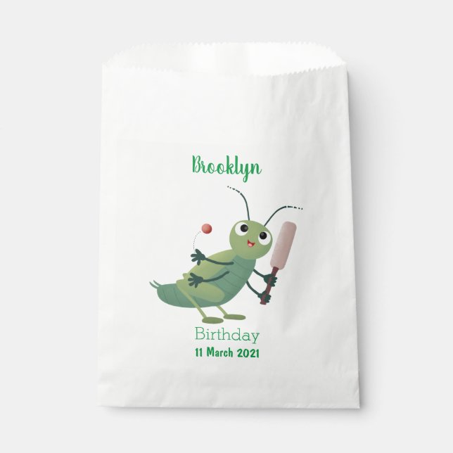 Cute green cricket insect cartoon illustration favour bag (Front)