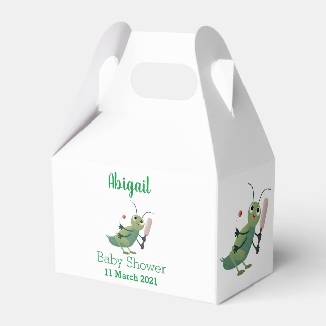 Cute green cricket insect cartoon illustration favour box (Front Side)