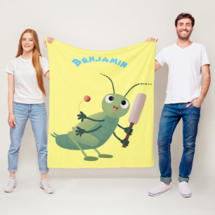 Cute green cricket insect cartoon illustration fleece blanket