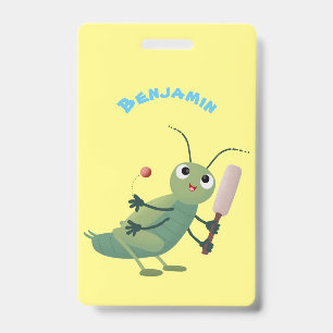 Cute green cricket insect cartoon illustration ID badge