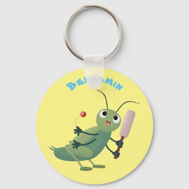 Cute green cricket insect cartoon illustration key ring (Front)