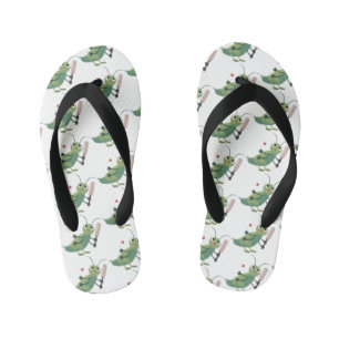 Cute green cricket insect cartoon illustration kid's thongs