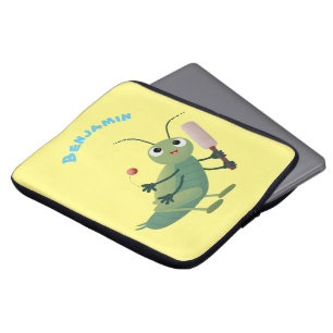 Cute green cricket insect cartoon illustration laptop sleeve