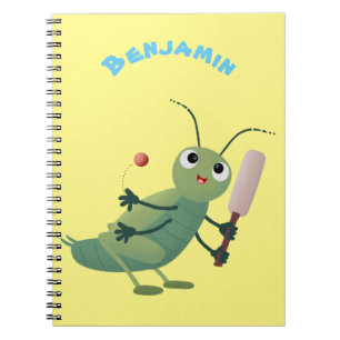 Cute green cricket insect cartoon illustration notebook
