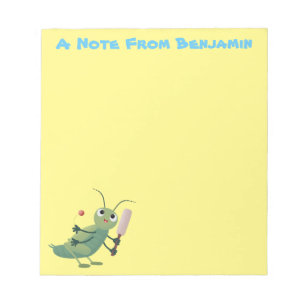 Cute green cricket insect cartoon illustration notepad
