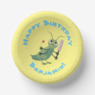 Cute green cricket insect cartoon illustration paper plate