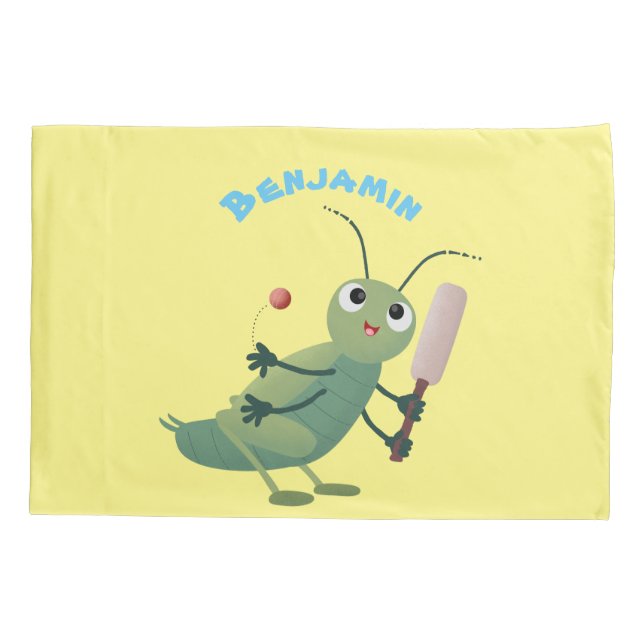 Cute green cricket insect cartoon illustration pillowcase (Back)